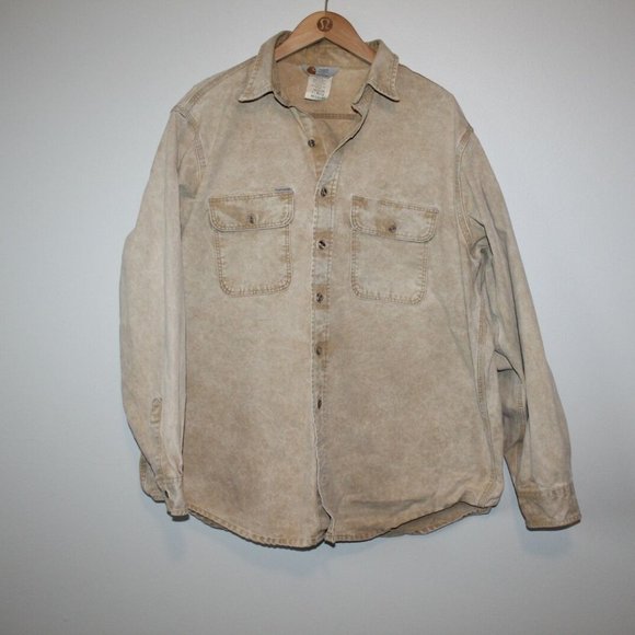 Carhartt Other - Vintage Carhartt Button Up Canvas Denim Work Shirt Tan ASU226 Size XL H12874